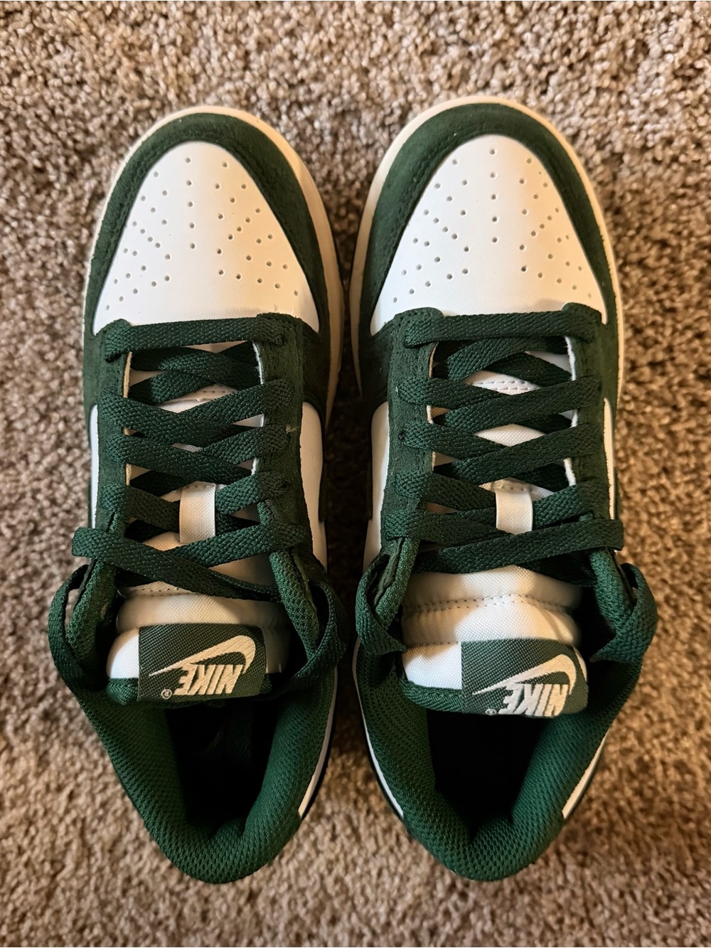 Nike Kids White and Green Low-Top Sneakers